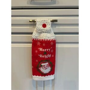 Crochet Top Kitchen towel-Merry and Bright Santa